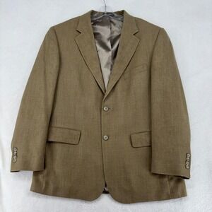 Oscar de la Renta Mens 43R Blazer Silk Wool Sport Coat Tan Brown 2 Button 5545